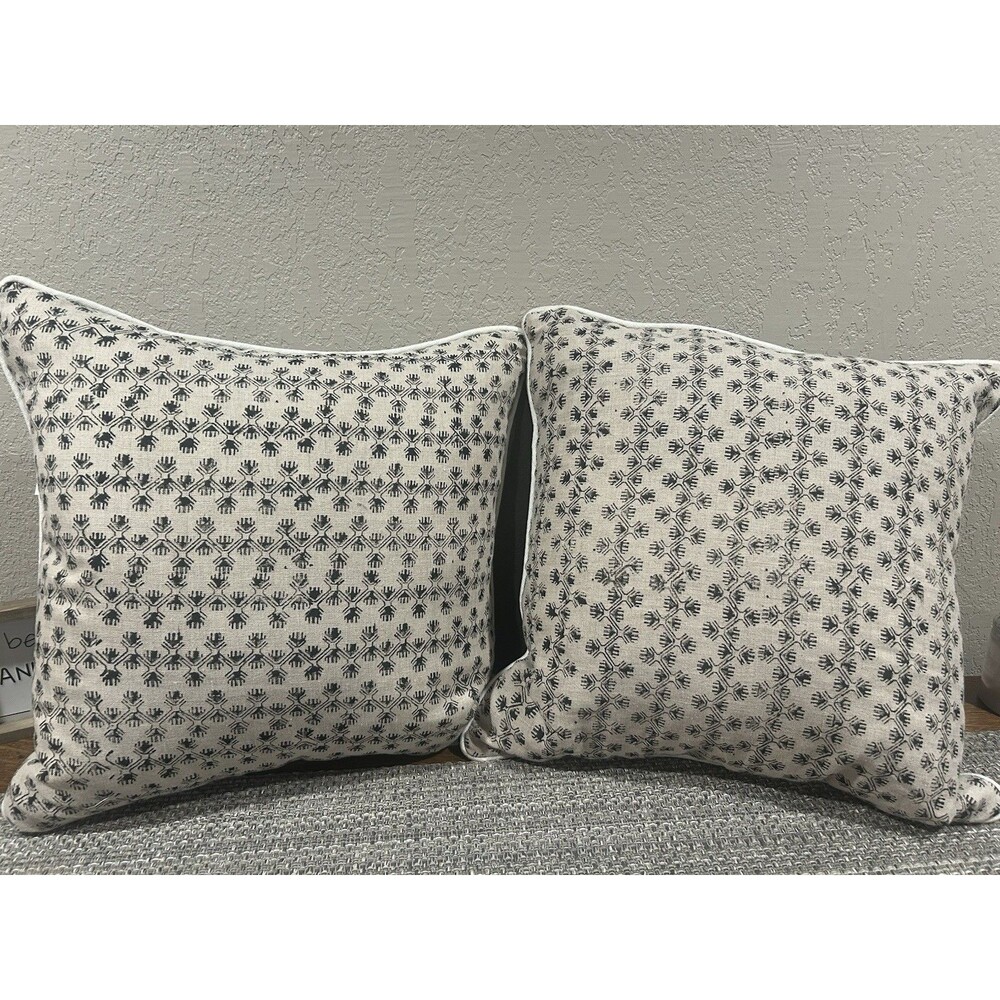 Throw Pillows Set Of 2 Couch Linen Beige With Black Geometric Print Aztec 22x22